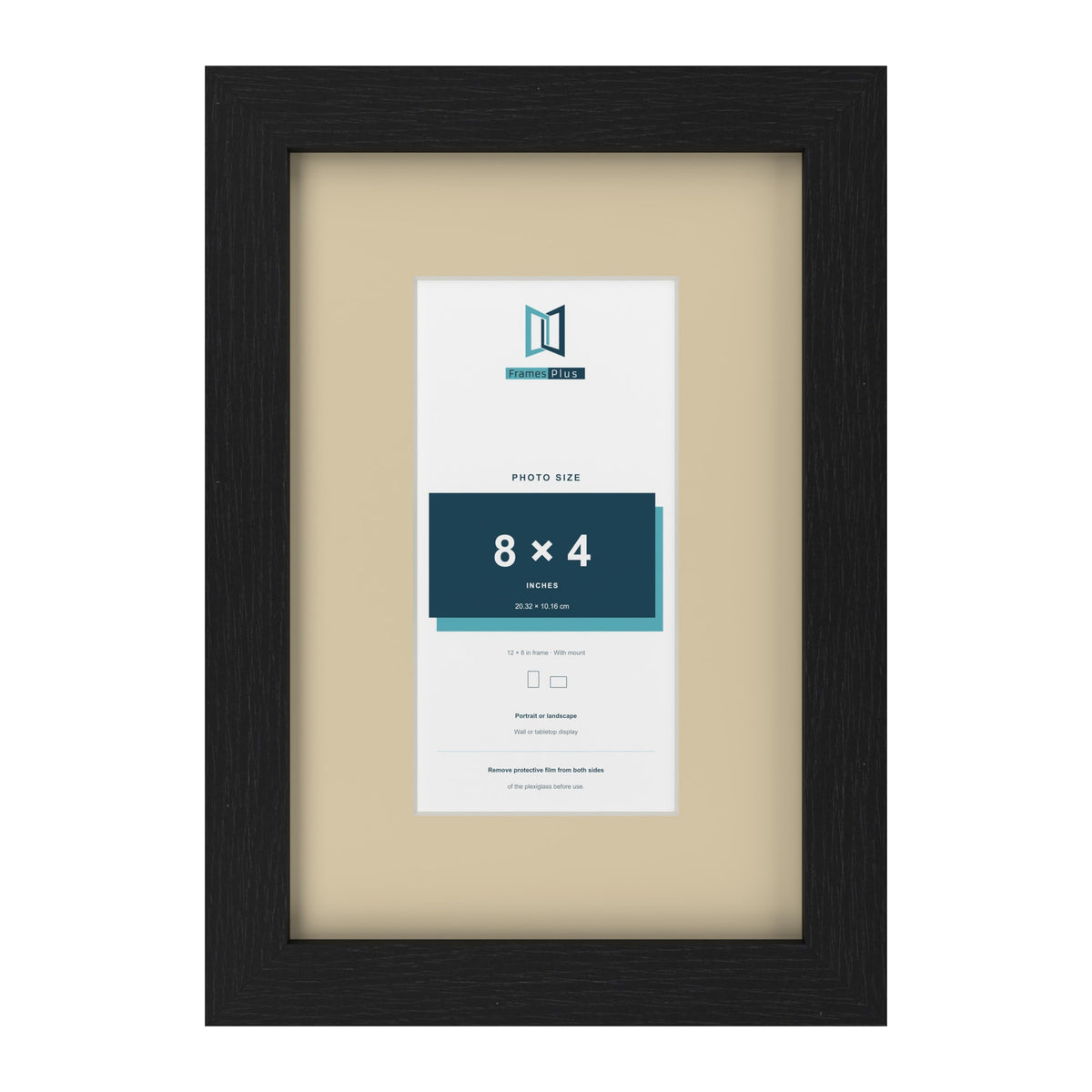 Black 12 x 8 inch picture frame with an ivory mount for an 8 x 4 inch photo