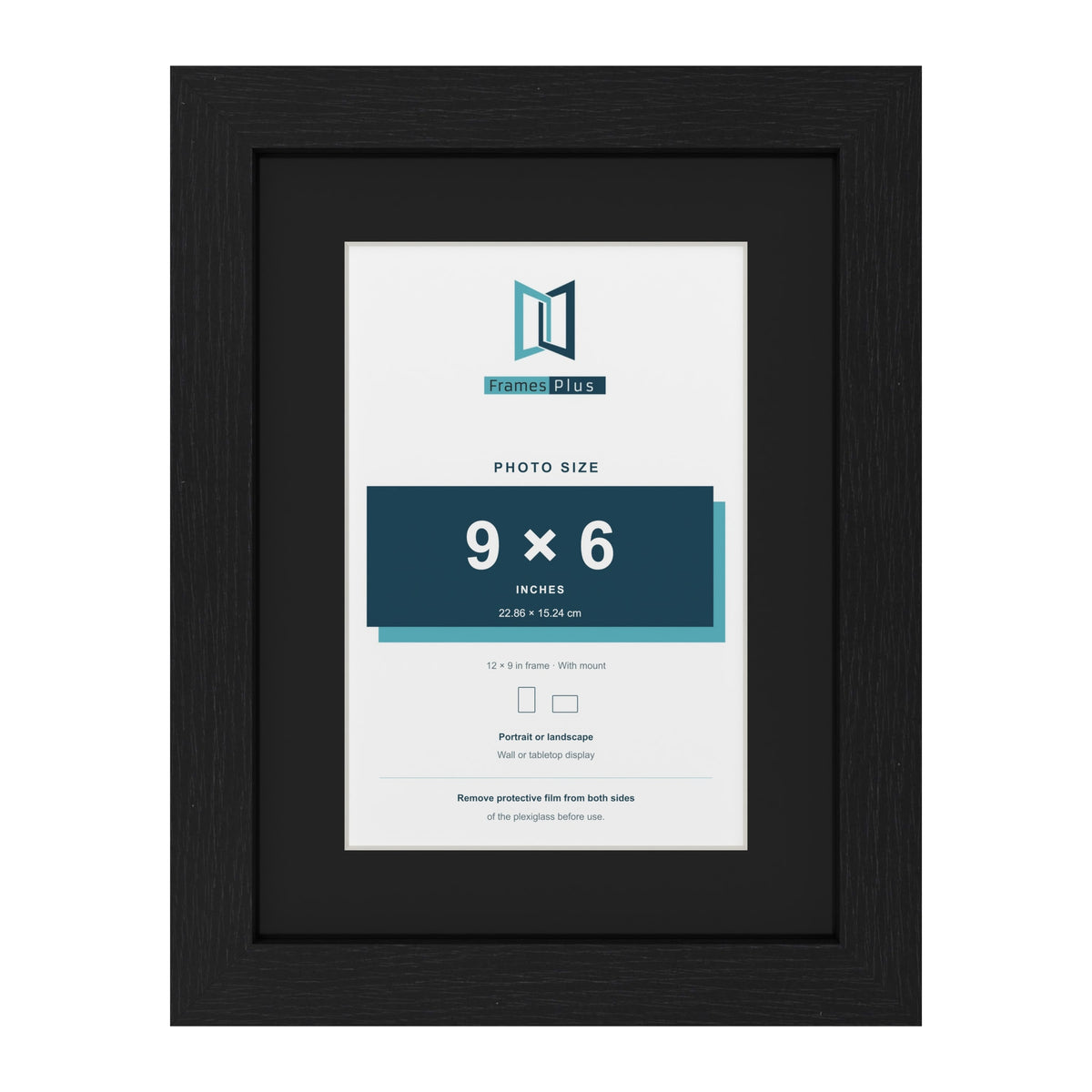 Black 12 x 9 inch picture frame with a black mount for a 9 x 6 inch photo