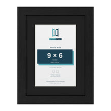 Black 12 x 9 inch picture frame with a black mount for a 9 x 6 inch photo