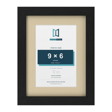 Black 12 x 9 inch picture frame with an ivory mount for a 9 x 6 inch photo