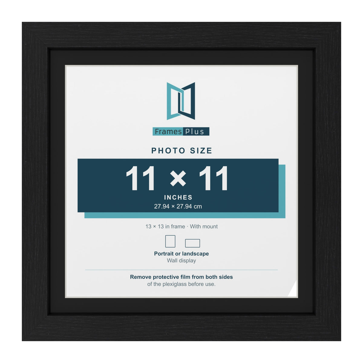 Black 13 x 13 inch picture frame with a black mount for an 11 x 11 inch photo