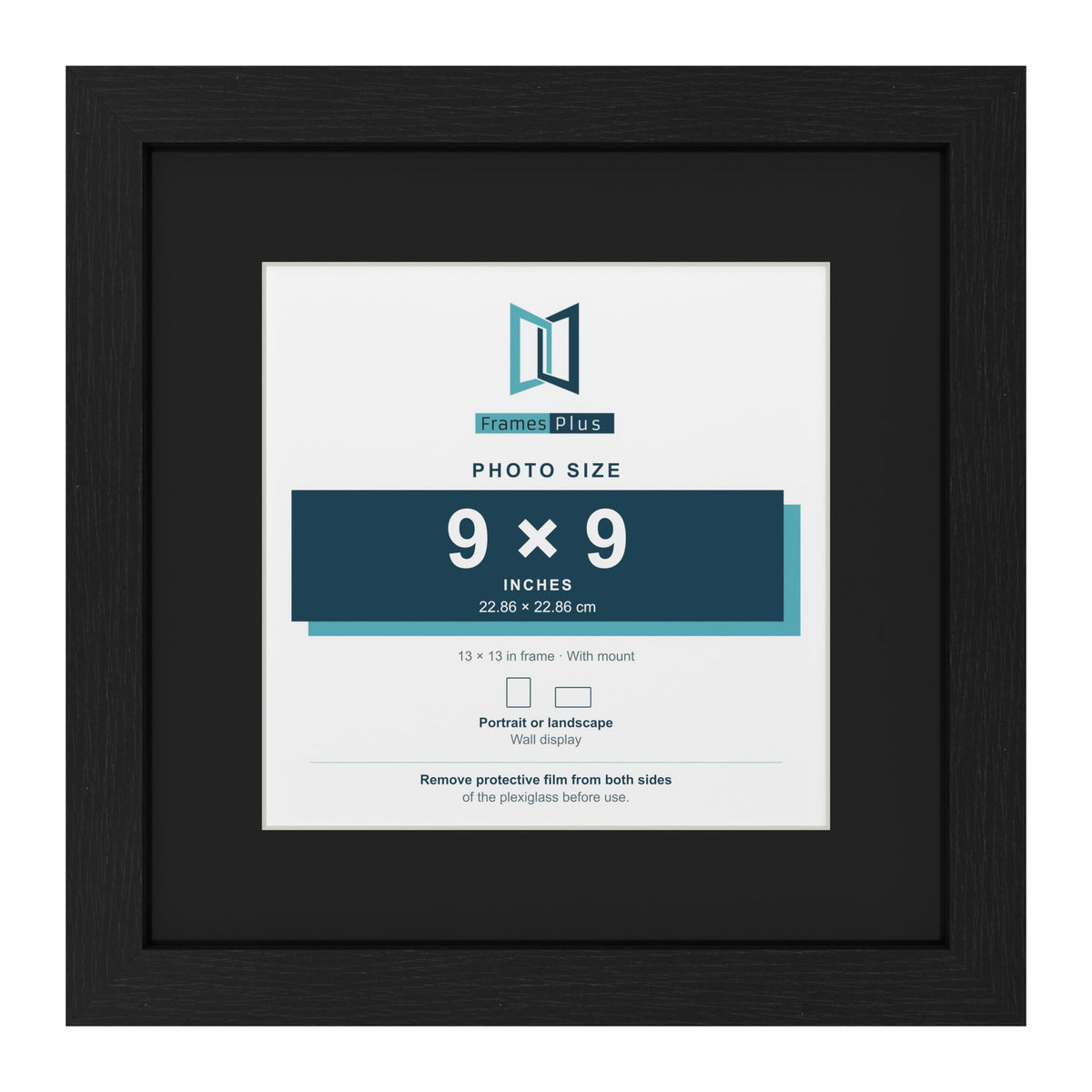 Black 13 x 13 inch picture frame with a black mount for a 9 x 9 inch photo
