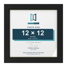 Black 13 x 13 inch picture frame with a green mount for a 12 x 12 inch photo