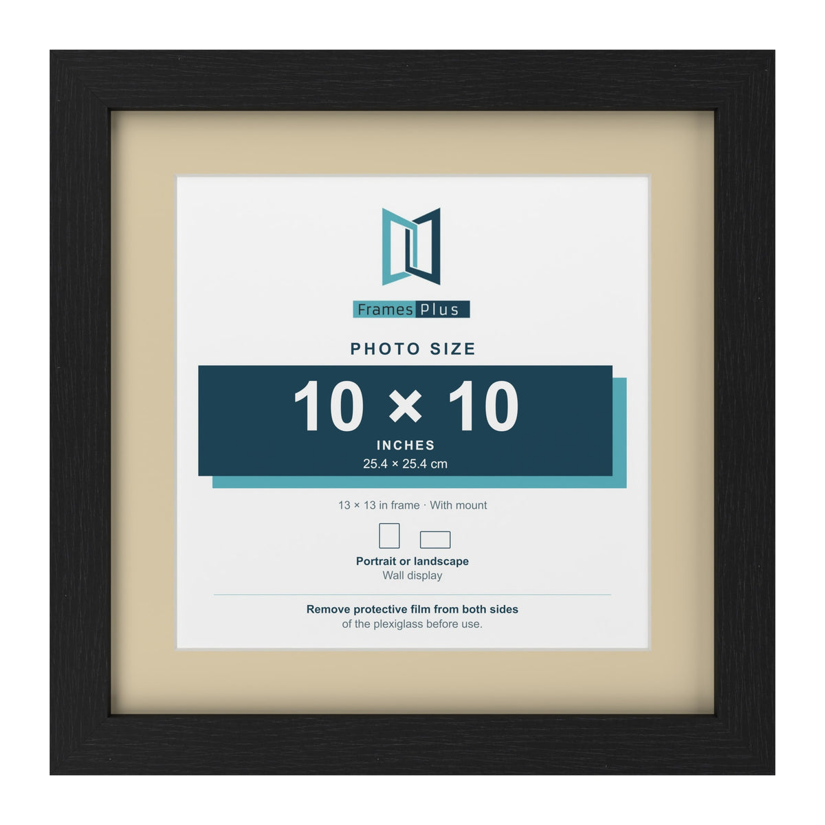 Black 13 x 13 inch picture frame with an ivory mount for a 10 x 10 inch photo