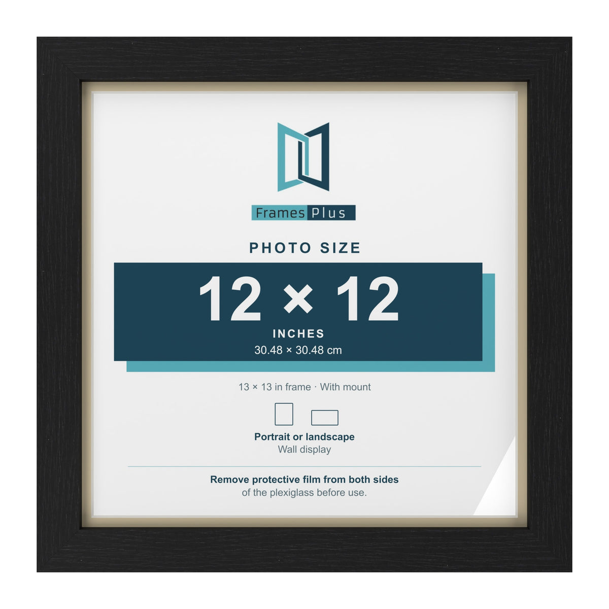 Black 13 x 13 inch picture frame with an ivory mount for a 12 x 12 inch photo