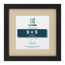 Black 13 x 13 inch picture frame with an ivory mount for a 9 x 9 inch photo