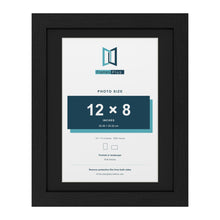 Black 14 x 11 inch picture frame with a black mount for a 12 x 8 inch photo