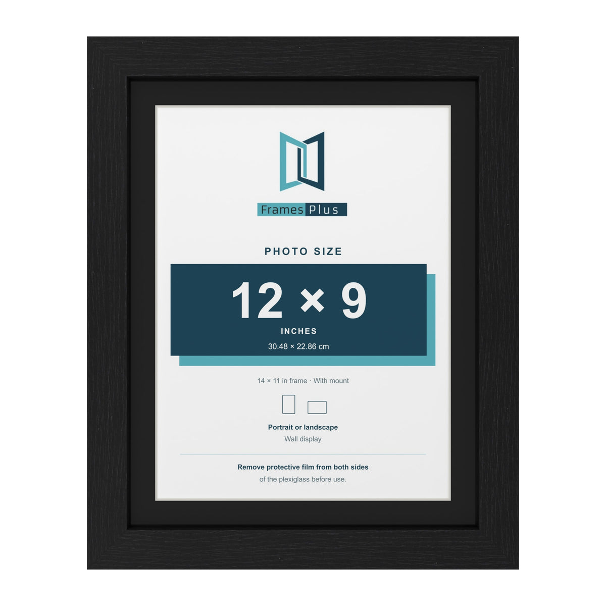 Black 14 x 11 inch picture frame with a black mount for a 12 x 9 inch photo