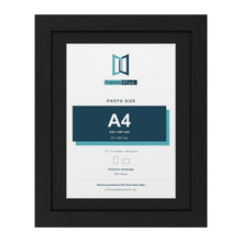 Black 14 x 11 inch picture frame with a black mount for an A4 photo