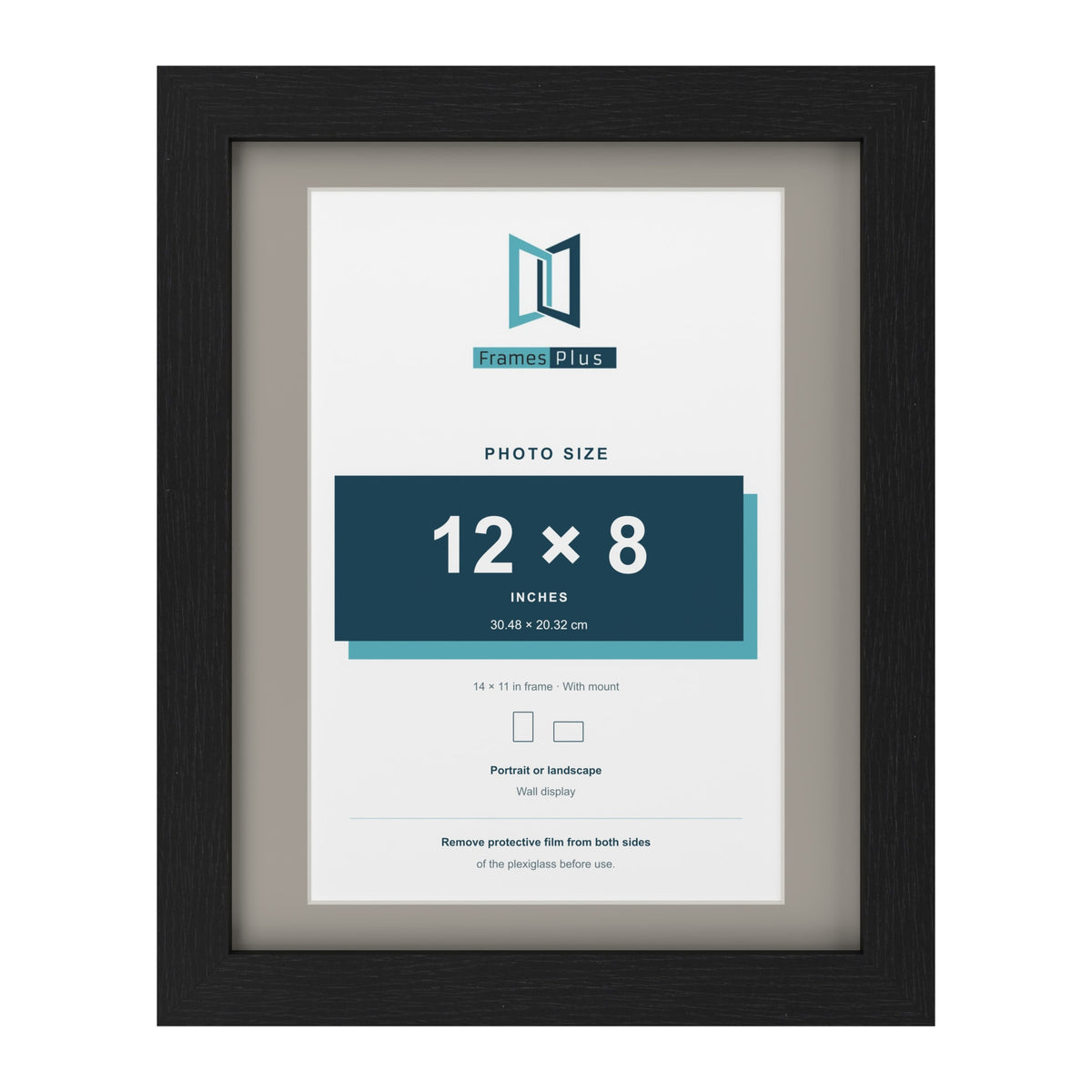 Black 14 x 11 inch picture frame with a Dawn Grey mount for a 12 x 8 inch photo