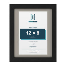 Black 14 x 11 inch picture frame with a Dawn Grey mount for a 12 x 8 inch photo