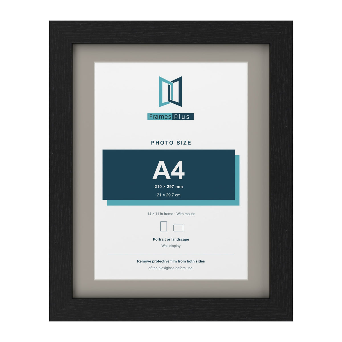 Black 14 x 11 inch picture frame with a Dawn Grey mount for an A4 photo