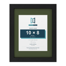 Black 14 x 11 inch picture frame with a green mount for a 10 x 8 inch photo