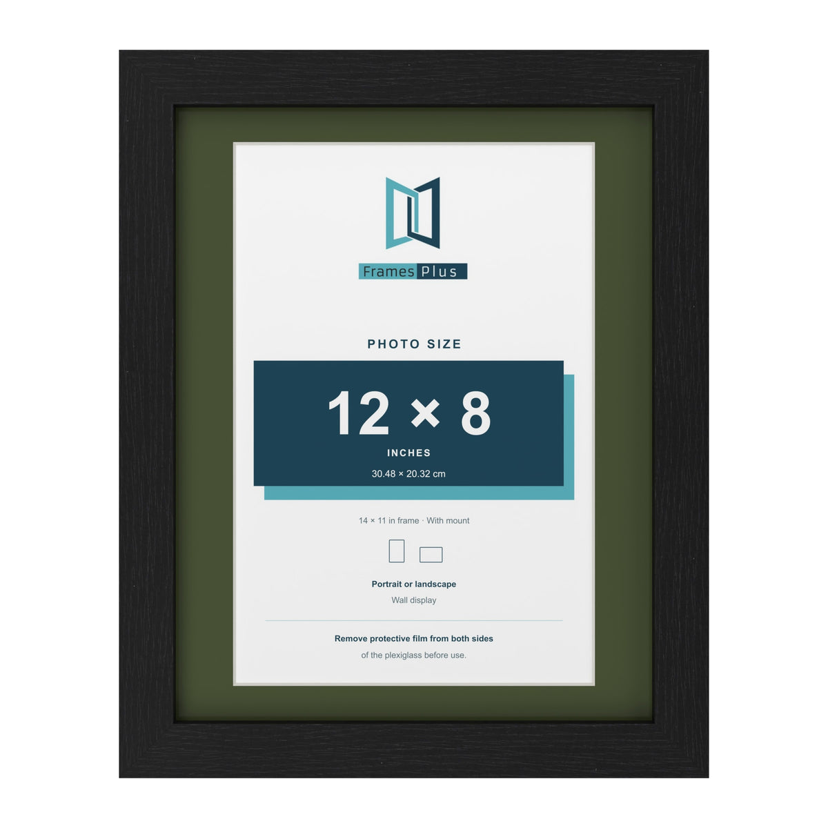 Black 14 x 11 inch picture frame with a green mount for a 12 x 8 inch photo