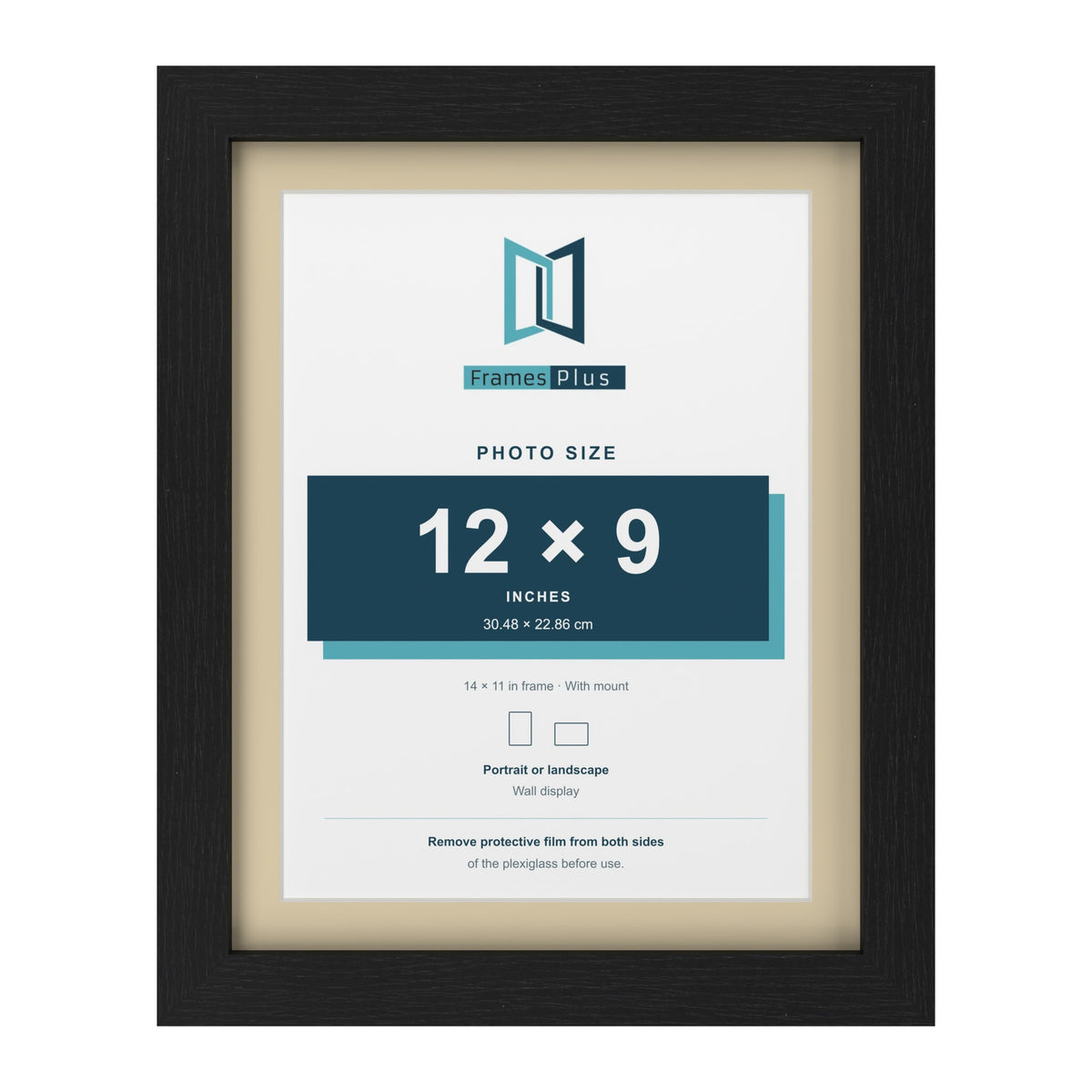 Black 14 x 11 inch picture frame with an ivory mount for a 12 x 9 inch photo
