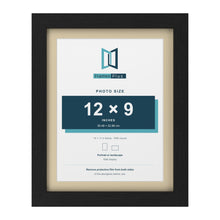 Black 14 x 11 inch picture frame with an ivory mount for a 12 x 9 inch photo