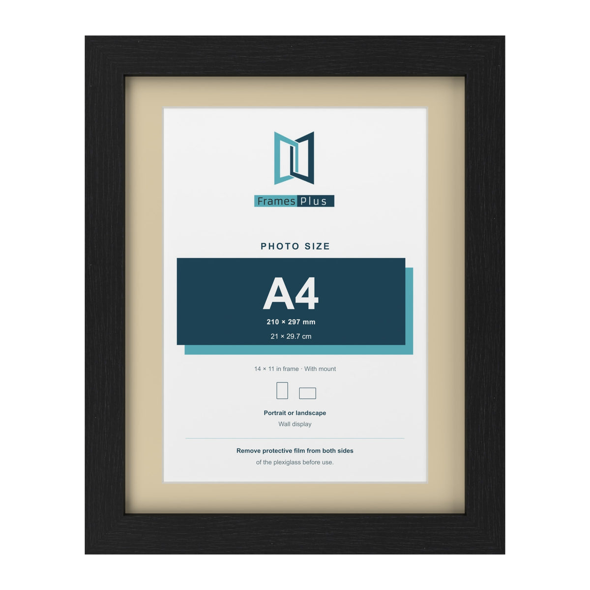 Black 14 x 11 inch picture frame with an ivory mount for an A4 photo