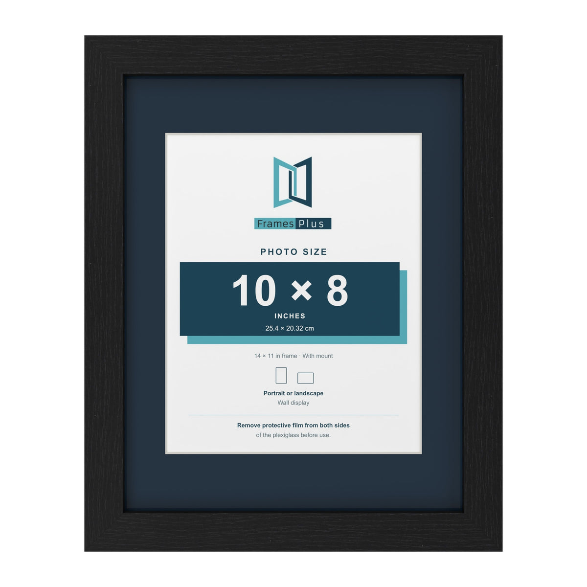 Black 14 x 11 inch picture frame with a Pacific Blue mount for a 10 x 8 inch photo