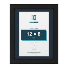 Black 14 x 11 inch picture frame with a Pacific Blue mount for a 12 x 8 inch photo