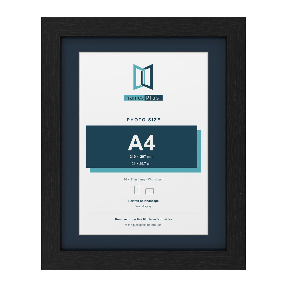 Black 14 x 11 inch picture frame with a Pacific Blue mount for an A4 photo