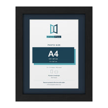 Black 14 x 11 inch picture frame with a Pacific Blue mount for an A4 photo