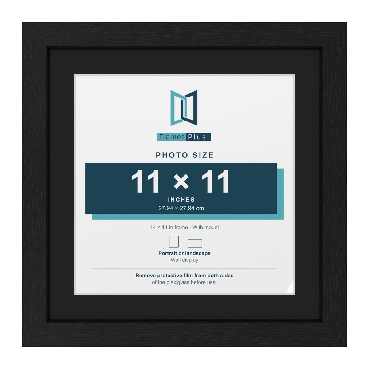 Black 14 x 14 inch picture frame with a black mount for an 11 x 11 inch photo