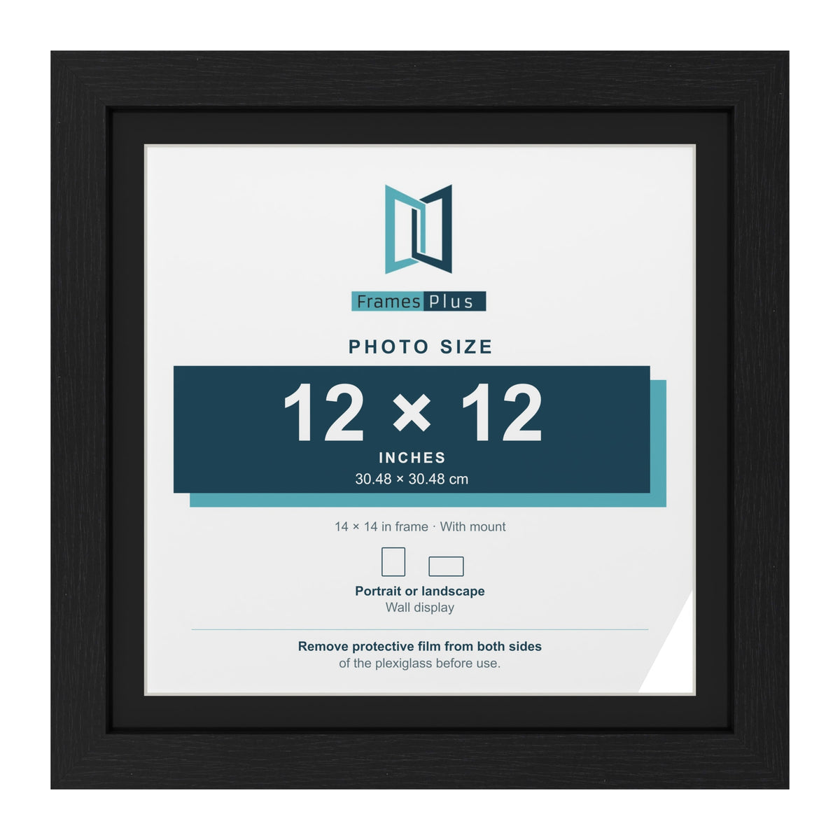 Black 14 x 14 inch picture frame with a black mount for a 12 x 12 inch photo