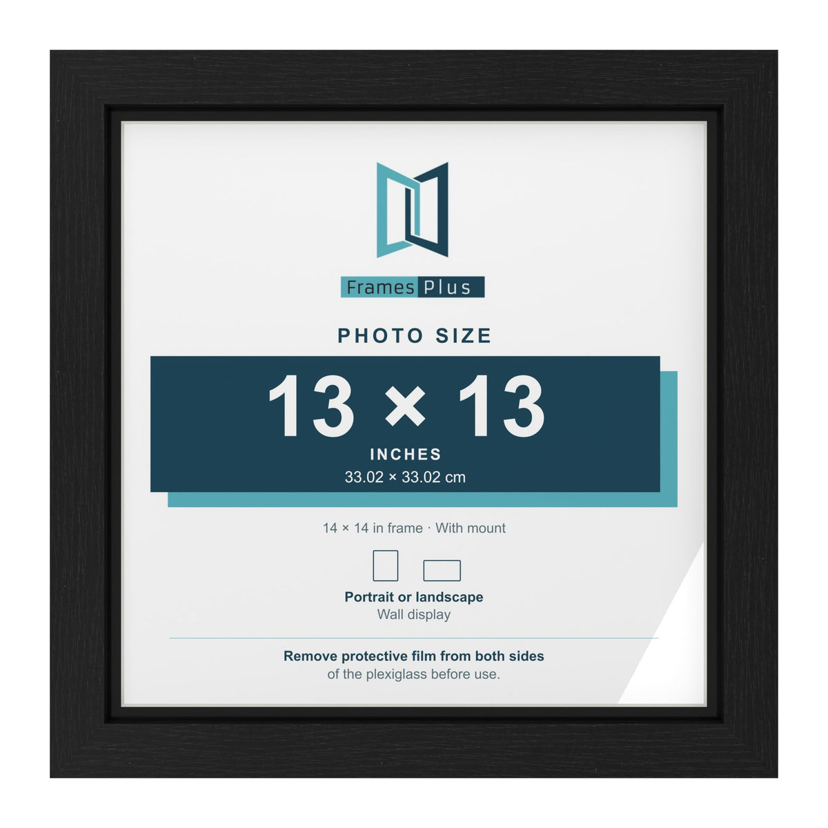 Black 14 x 14 inch picture frame with a black mount for a 13 x 13 inch photo