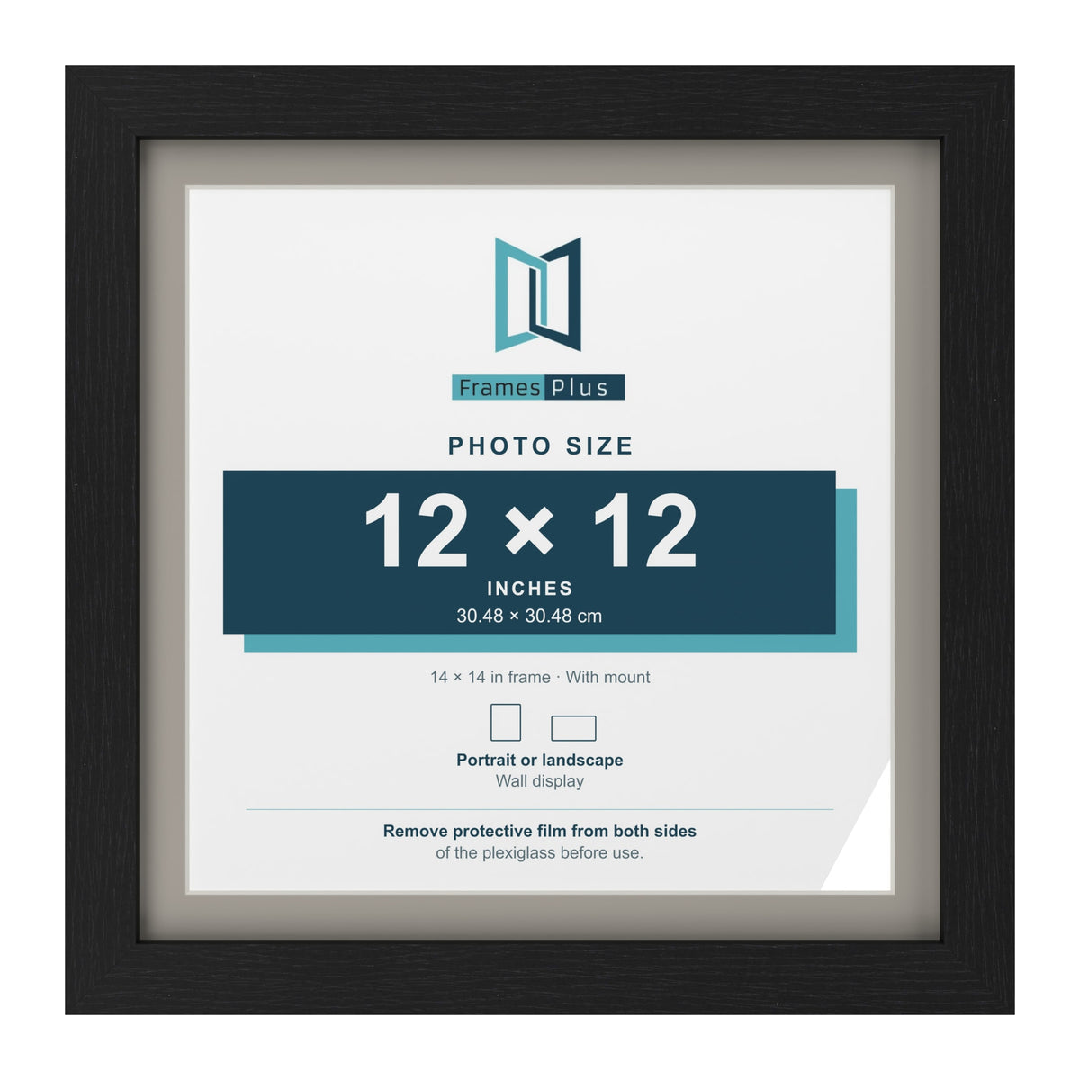Black 14 x 14 inch picture frame with a Dawn Grey mount for a 12 x 12 inch photo