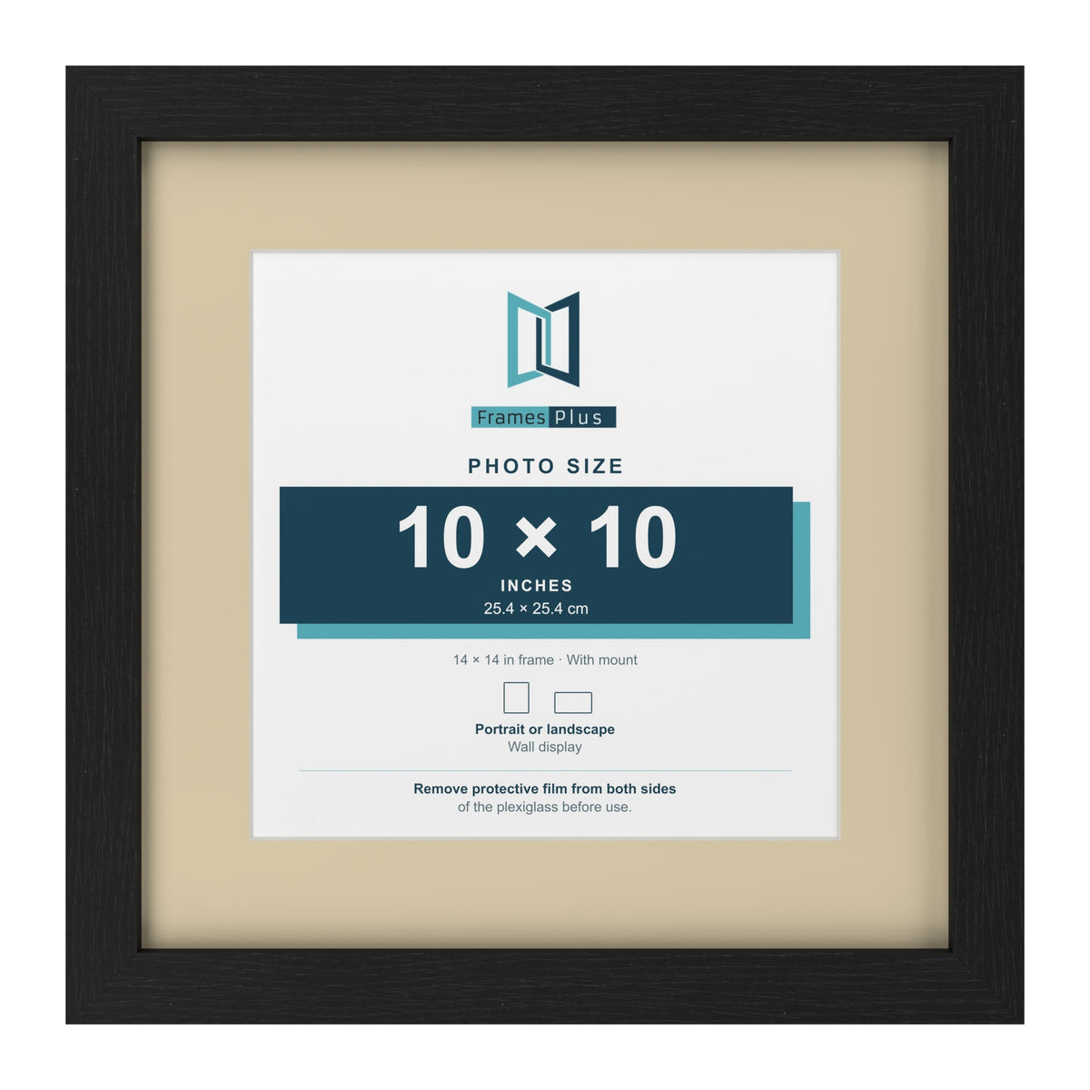 Black 14 x 14 inch picture frame with an ivory mount for a 10 x 10 inch photo