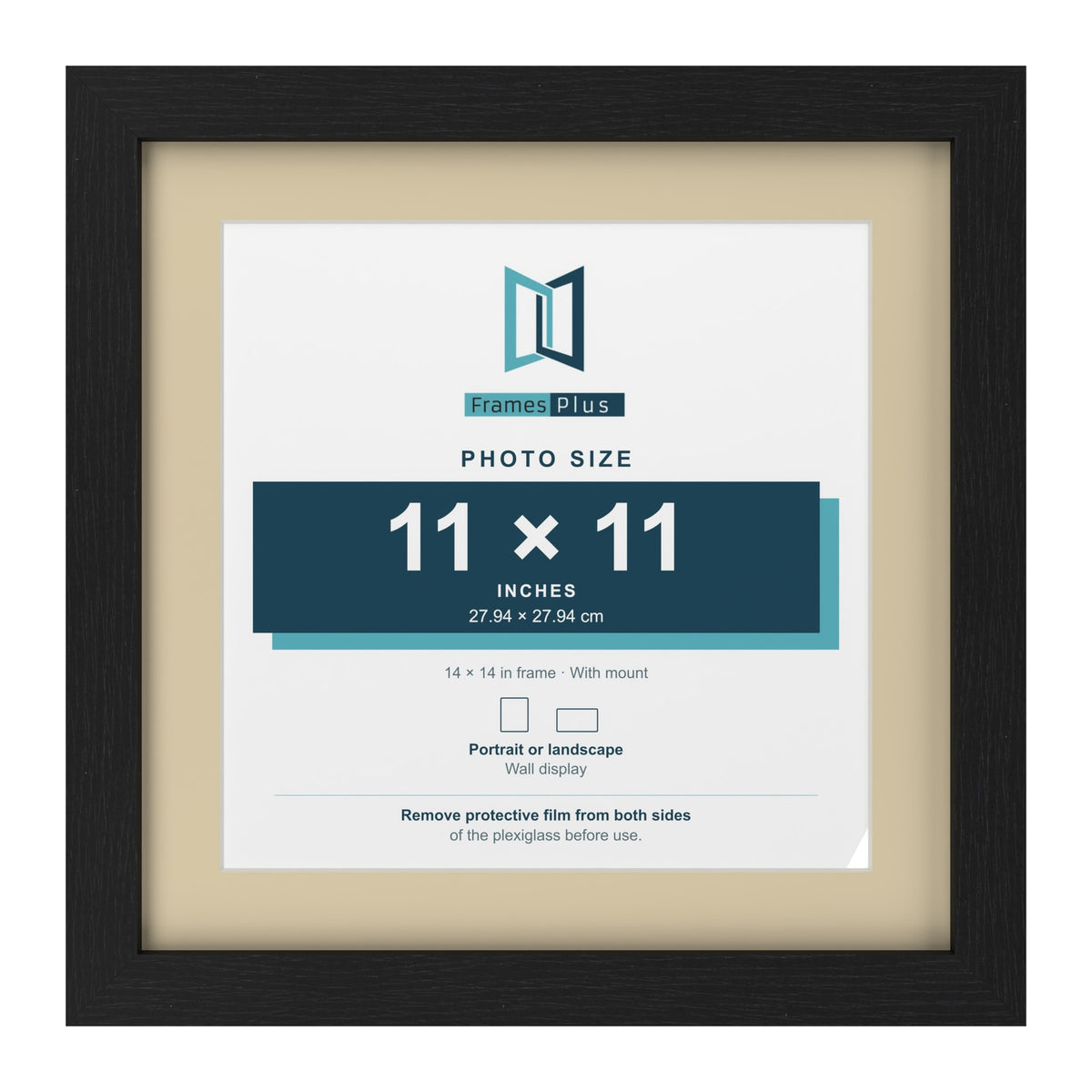 Black 14 x 14 inch picture frame with an ivory mount for an 11 x 11 inch photo