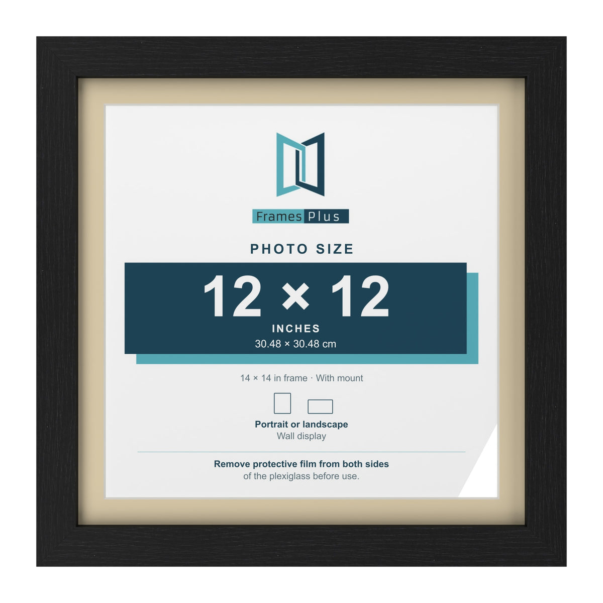 Black 14 x 14 inch picture frame with an ivory mount for a 12 x 12 inch photo