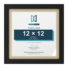 Black 14 x 14 inch picture frame with an ivory mount for a 12 x 12 inch photo
