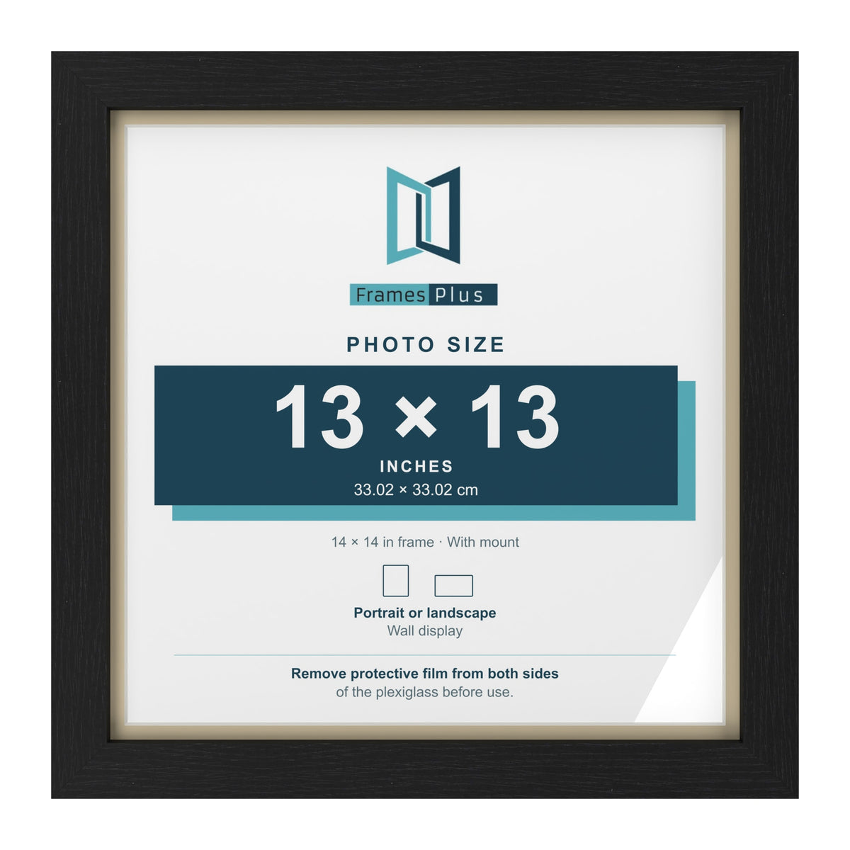 Black 14 x 14 inch picture frame with an ivory mount for a 13 x 13 inch photo