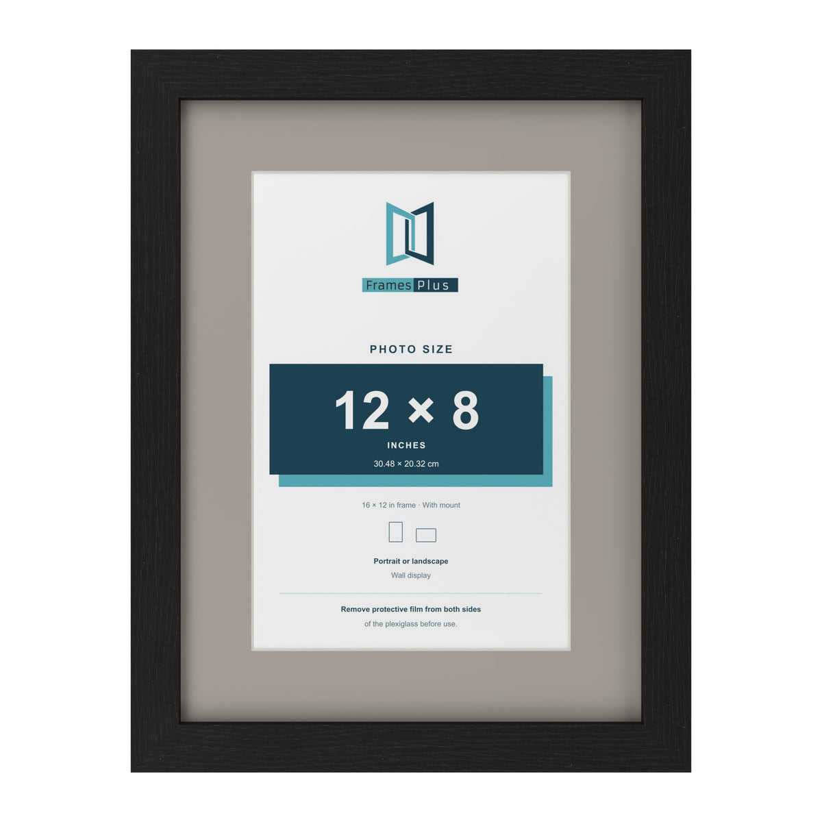 Black 16 x 12 inch picture frame with a Dawn Grey mount for a 12 x 8 inch photo