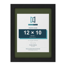Black 16 x 12 inch picture frame with a green mount for a 12 x 10 inch photo