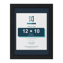 Black 16 x 12 inch picture frame with a Pacific Blue mount for a 12 x 10 inch photo