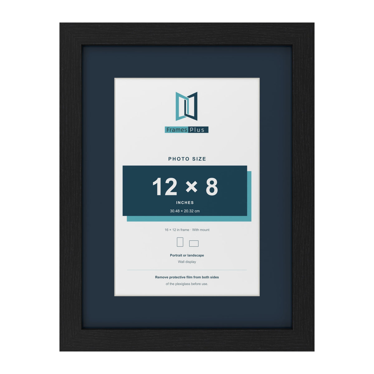 Black 16 x 12 inch picture frame with a Pacific Blue mount for a 12 x 8 inch photo