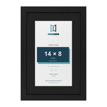 Black 18 x 12 inch picture frame with a black mount for a 14 x 8 inch photo