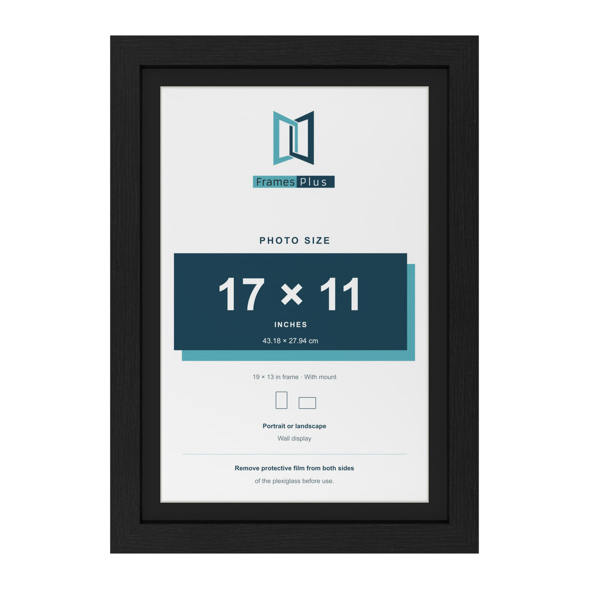 Black 19 x 13 inch picture frame with a black mount for a 17 x 11 inch photo