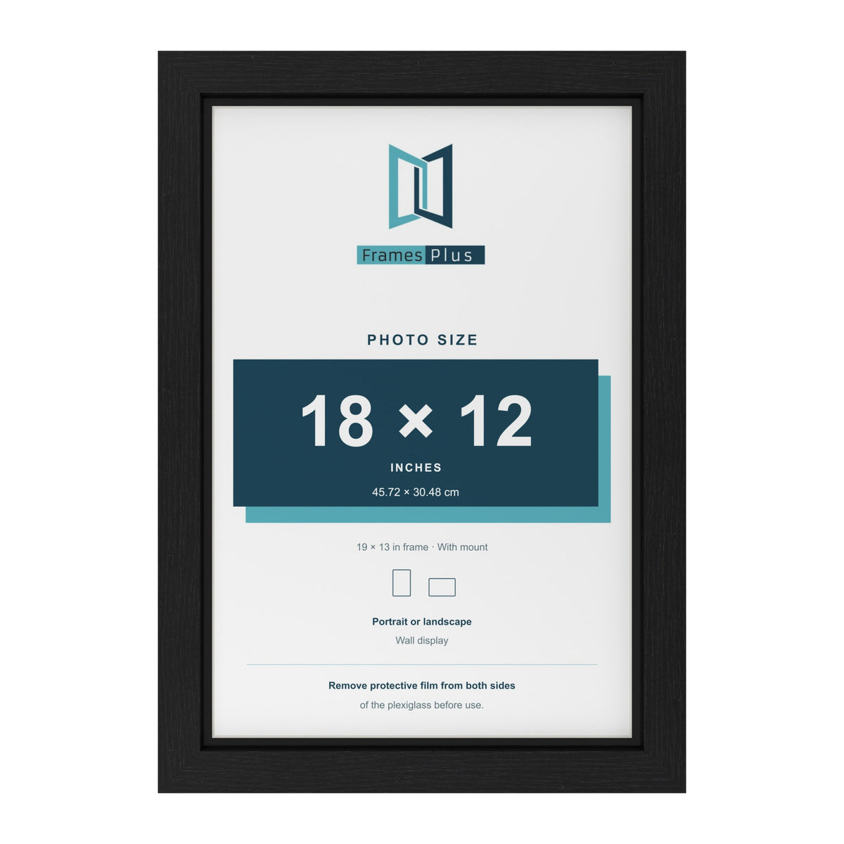Black 19 x 13 inch picture frame with a black mount for an 18 x 12 inch photo