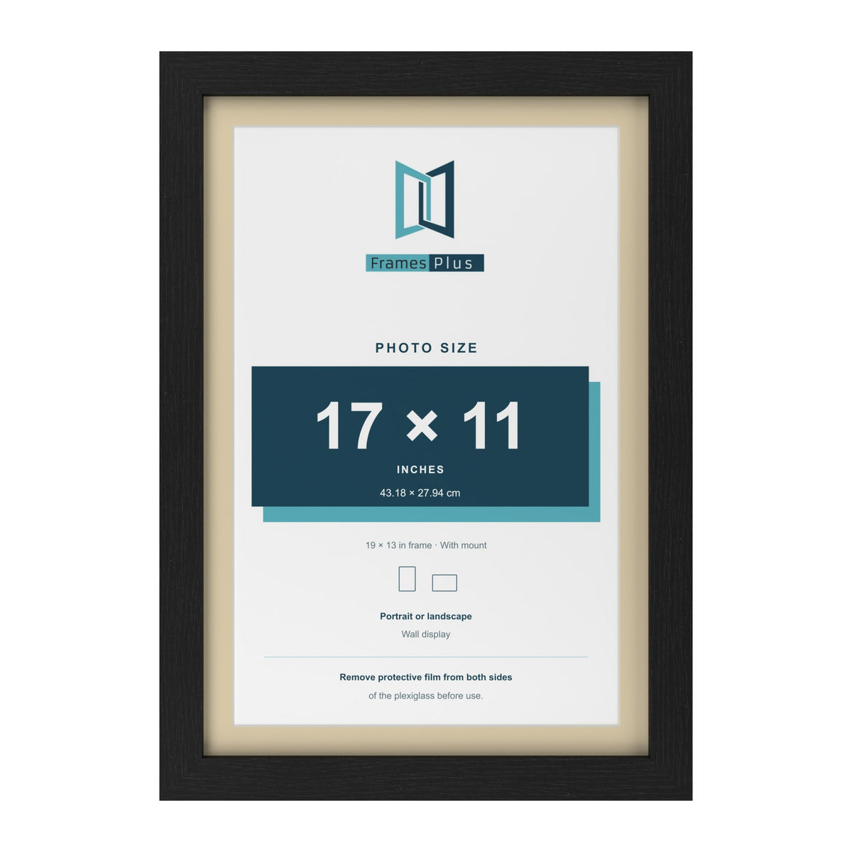 Black 19 x 13 inch picture frame with an ivory mount for a 17 x 11 inch photo