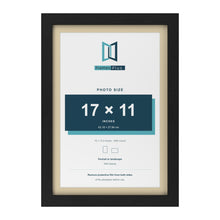 Black 19 x 13 inch picture frame with an ivory mount for a 17 x 11 inch photo