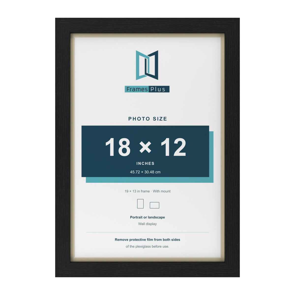 Black 19 x 13 inch picture frame with an ivory mount for an 18 x 12 inch photo