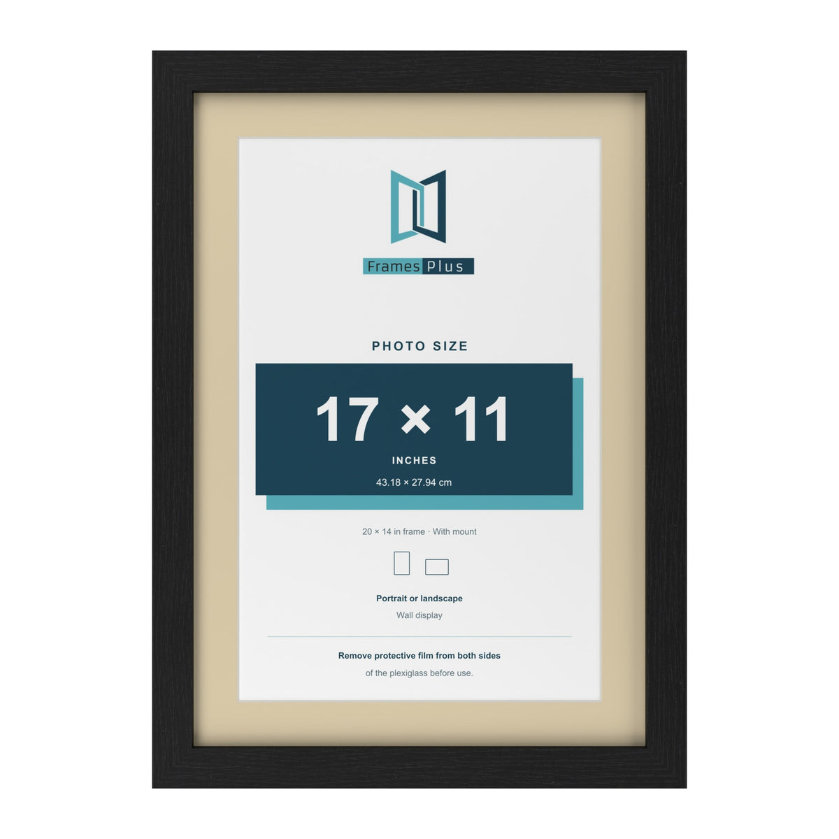 Black 20 x 14 inch picture frame with an ivory mount for a 17 x 11 inch photo