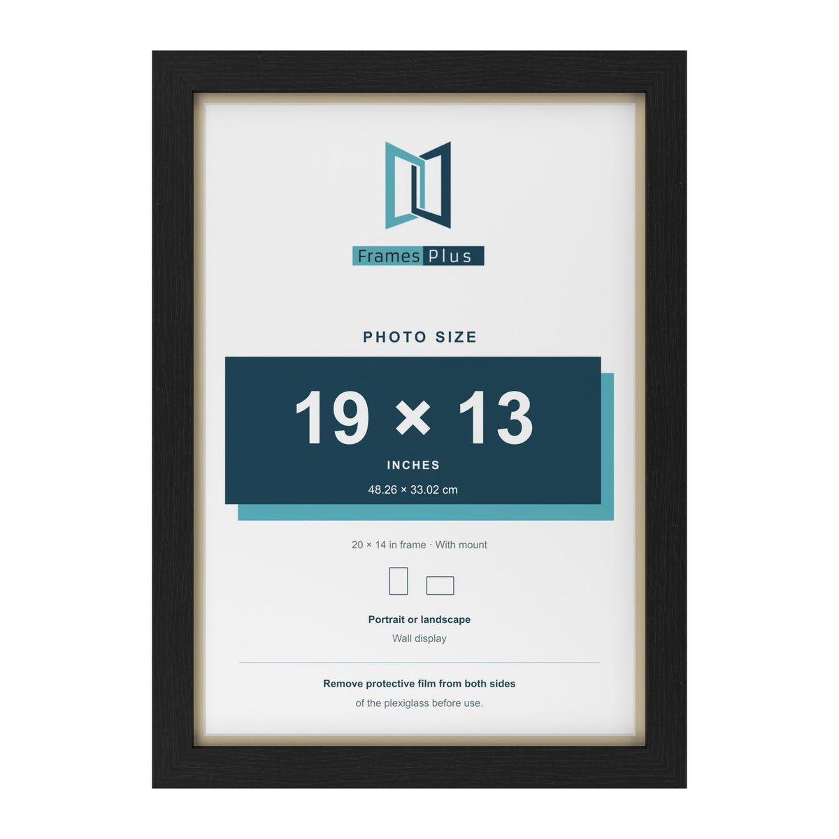 Black 20 x 14 inch picture frame with an ivory mount for a 19 x 13 inch photo