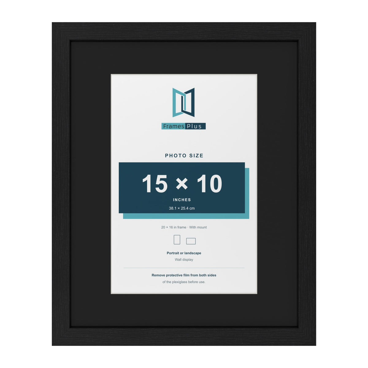 Black 20 x 16 inch picture frame with a black mount for a 15 x 10 inch photo