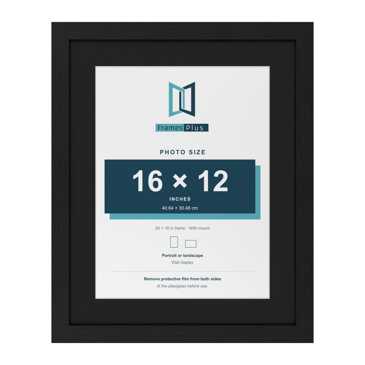 Black 20 x 16 inch picture frame with a black mount for a 16 x 12 inch photo