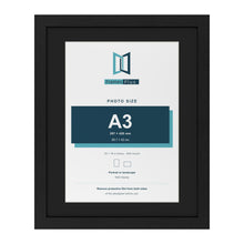 Black 20 x 16 inch picture frame with a black mount for an A3 photo