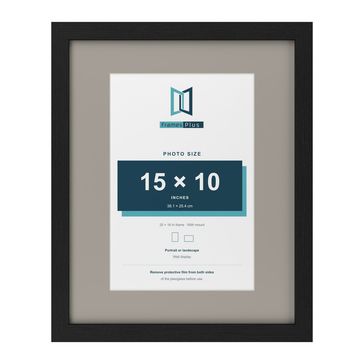 Black 20 x 16 inch picture frame with a Dawn Grey mount for a 15 x 10 inch photo